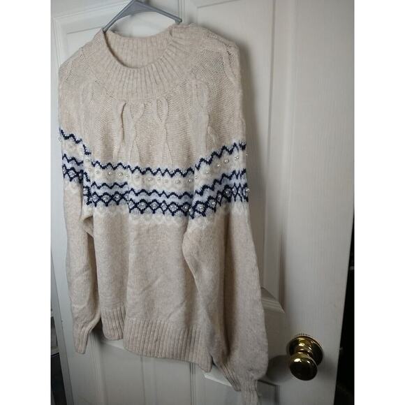 Crown&Ivy Woman M Sweater Pearl Accent Pullover Mock Neck Long Sleeve - Picture 2 of 8